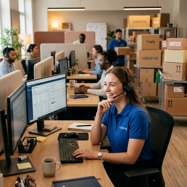 Friendly customer support representative helping a client